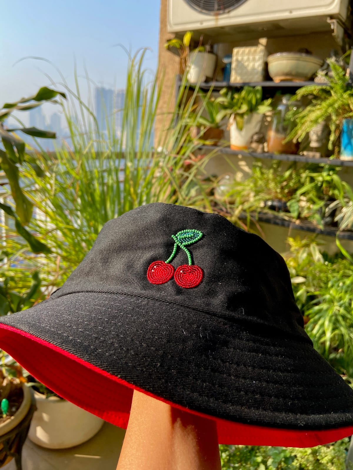 Black red cherry bucket hat