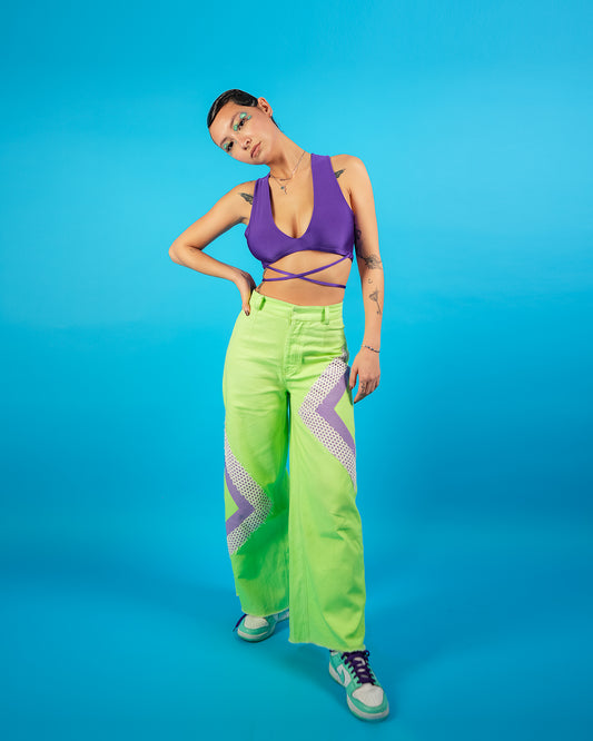 UPCYCLED LIME GREEN FLARE PANTS