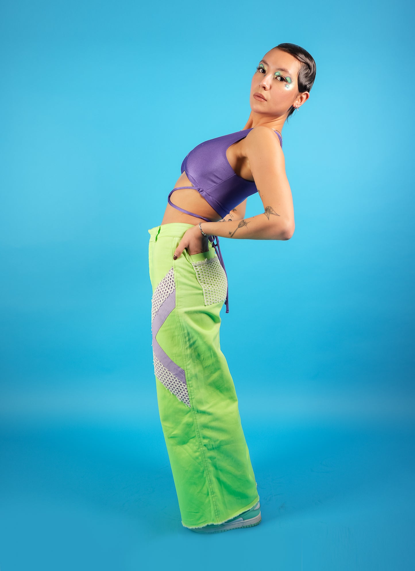 Upcycled Lime Green Flare Pants